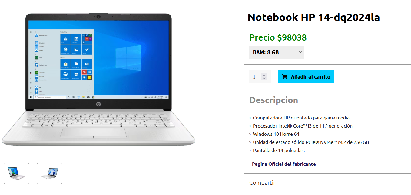 Captura de pantalla de la web